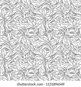 Smooth linear ornament with an abstract and twisted whorls and petals. Seamless pattern of simple wave tracery and curls. Endless texture for fabric and office supplies.