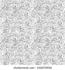 Smooth linear ornament with an abstract and twisted whorls and petals. Seamless pattern of simple wave tracery and curls. Endless texture for office supplies and printing on fabrics.
