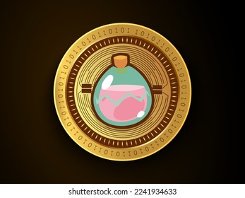 Smooth Love Potion (SLP) crypto currency symbol and logo on gold coin. Virtual money concept token based on blockchain technology. 