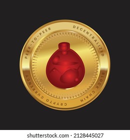 Poción de amor suave logotipo de ficha criptodivisa SLP en moneda de oro en color rojo.