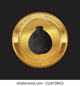Smooth love potion Vector illustration crypto currency blockchain logo isolated on Black background on gold coin. Block chain SLP logo for web or print. Smooth love potion SLP token crypto logo.