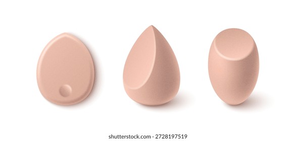 Esponjas de maquiagem lisas em várias formas - lágrima, ovo e oval. Aplicativo de maquiagem de ferramentas macias para mistura de alicerce. Aplicadores cosméticos para cuidados profissionais de beleza.