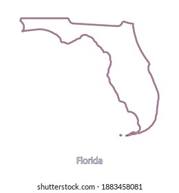 Smooth map of Florida. Border of Florida in colors of American flag and name of the state. Minimalist map. This vector map is appropriate for digital editing and prints of all sizes.