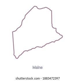 Mapa liso de Maine. Borde de Maine con colores de bandera estadounidense y nombre del estado. Mapa minimalista. Este mapa vectorial es adecuado para la edición digital y las impresiones de todos los tamaños.
