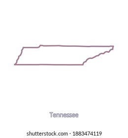 Smooth map of Tennessee. Border of Tennessee in colors of American flag and name of the state. Minimalist map. This vector map is appropriate for digital editing and prints of all sizes.