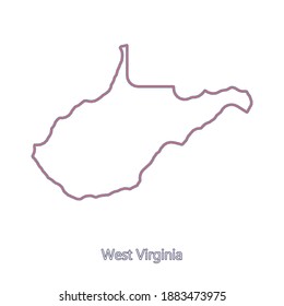 Smooth map of West Virginia. Border of West Virginia in colors of American flag and name of the state. Minimalist map. This vector map is appropriate for digital editing and prints of all sizes.