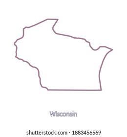 Smooth map of Wisconsin. Border of Wisconsin in colors of American flag and name of the state. Minimalist map. This vector map is appropriate for digital editing and prints of all sizes.