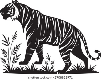 A smooth minimal tiger silhouette vector suitable for logo design, wildlife prints, and modern graphic artwork.