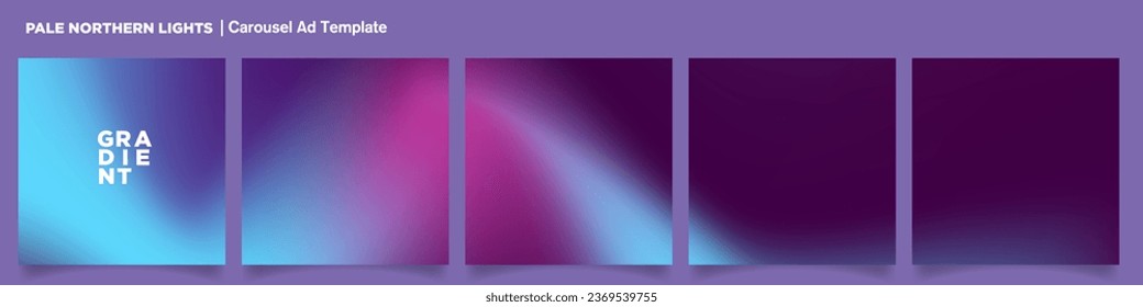 Smooth Northern Lights Gradient Carousel Ad Template. Dark Blue and purple gradation wave. Continuous Square Card Vector Template. EPS 10. 