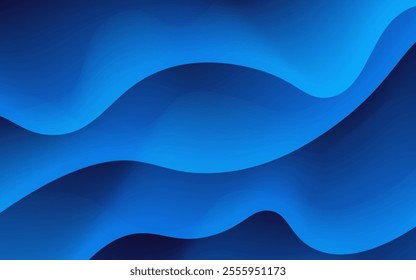 Smooth overlapping blue waves create a flowing abstract background with a gradient effect.