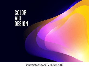 Smooth overlapping transparent shapes. Bright gradient flow, dynamic liquid texture. Fashion art for cover, poster, web, page, social media, announcement, postcard. Vector illustration
