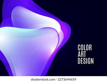Formas transparentes que se solapan suavemente. Flujo gradiente brillante, textura líquida dinámica. Arte de moda para portada, afiche, web, página, medios sociales, anuncio, postal. Ilustración del vector