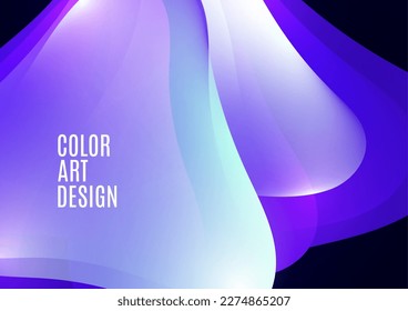 Smooth overlapping transparent shapes. Bright gradient flow, dynamic liquid texture. Fashion art for cover, poster, web, page, social media, announcement, postcard. Vector illustration