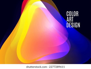 Formas transparentes que se solapan suavemente. Flujo gradiente brillante, textura líquida dinámica. Arte de moda para portada, afiche, web, página, medios sociales, anuncio, postal. Ilustración del vector