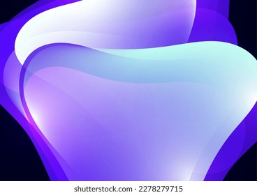Smooth overlapping transparent shapes. Bright gradient flow, dynamic liquid texture. Fashion art for cover, poster, web, page, social media, announcement, postcard. Vector illustration