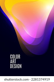 Smooth overlapping transparent shapes. Bright gradient flow, dynamic liquid texture. Fashion art for cover, poster, web, page, social media, announcement, postcard. Vector illustration