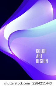 Smooth overlapping transparent shapes. Bright gradient flow, dynamic liquid texture. Fashion art for cover, poster, web, page, social media, announcement, postcard. Vector illustration