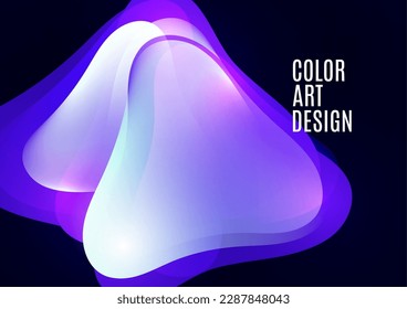 Smooth overlapping transparent shapes. Bright gradient flow, dynamic liquid texture. Fashion art for cover, poster, web, page, social media, announcement, postcard. Vector illustration
