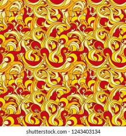 Smooth painted ornament in warm range. Seamless pattern of simple wave tracery and curls. Endless texture for office supplies and printing on fabrics.
