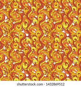 Smooth painted ornament in warm range. Seamless pattern of simple wave tracery and curls. Endless texture for office supplies and printing on fabrics.
