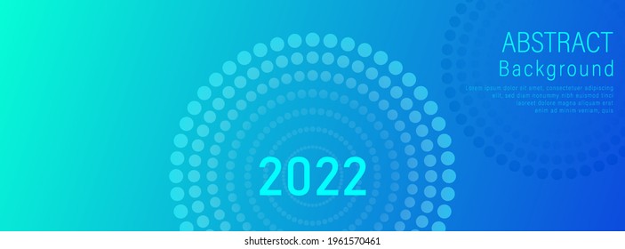 Smooth particle circles, big data techno background with glowing dots, hi-tech concept, blue cyan color.New year 2022.