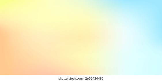 Glatt pastellfarbener Farbverlauf mit Gelb-, Orange- und hellblauen Tönen. Weicher abstrakter Hintergrund, ideal für Sommer-, Strand- oder Wellnesskonzepte. Vektorgrafik eps10.
