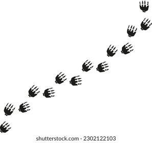 Plano liso silueta de línea de patrón mano dibujando la huella de la pata del dragón. Silueta negra de pie animal antiguo. Rasgos de dinosaurios. Ilustración vectorial.