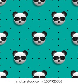 
Smooth pattern with a panda face with shadow effects and small star spots. blue background. panda modern wallpaper designs and are ready to be printed on cloth or t-shirts. vector