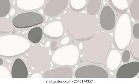 Smooth pebbles cover neutral surface creating calming decorative background design