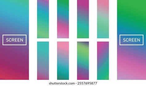 Smooth Pink, Green, Blue gradient modern background set. Soft color abstract gradients. Screen For banner, template, mobile app.