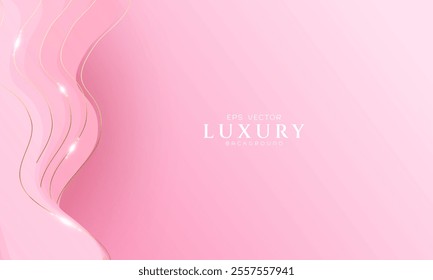 Smooth pink wave background with gold line on the left side abstract modern design