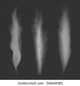Smooth realistic smoke. White smoke waves on transparent background vector illustration
