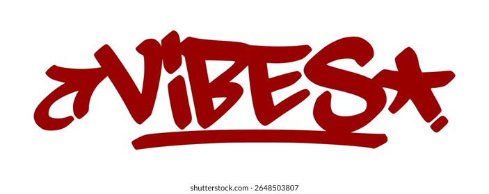 Smooth red graffiti tag "Vibes" with soft drip effect and transparent background. Common slang for energy, mood, or feeling good.