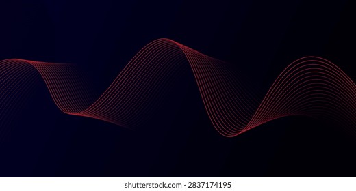 Smooth red line waves flow across a dark abstract background, evoking technology, sound, motion and digital signal concepts. Minimal, modern design suitable for tech, music, and data visual projects.