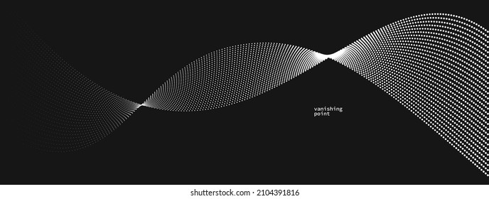 Smooth and relaxing shape vector abstract background with wave of flowing particles over black, curve lines of dots in motion, tranquil and soft image.