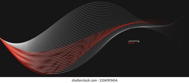 Smooth and relaxing shape vector abstract background with wave of flowing particles, curve lines of dots in motion, red and black tranquil and soft image.
