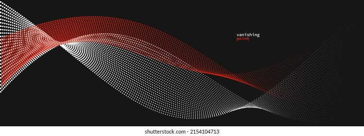 Smooth and relaxing shape vector abstract background with wave of flowing particles, curve lines of dots in motion, red and black tranquil and soft image.