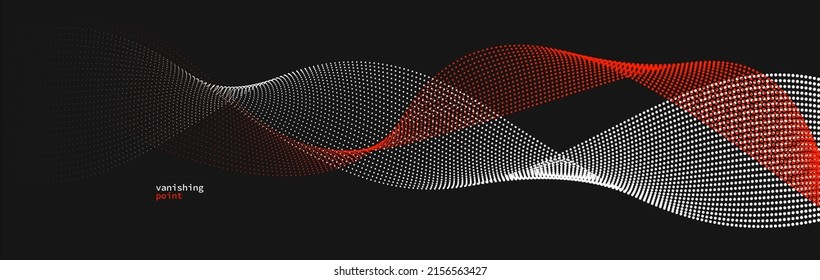 Smooth and relaxing shape vector abstract background with wave of flowing particles, curve lines of dots in motion, red and black tranquil and soft image.