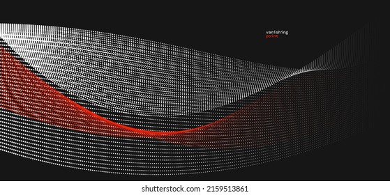 Smooth and relaxing shape vector abstract background with wave of flowing particles, curve lines of dots in motion, red and black tranquil and soft image.