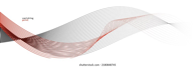 Smooth and relaxing shape vector abstract background with wave of flowing particles, curve lines of dots in motion, red and black tranquil and soft image.