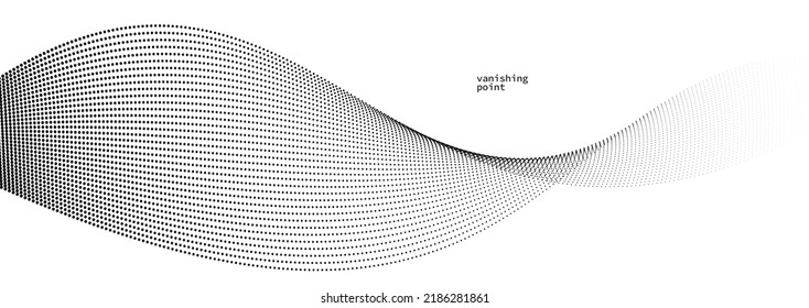 Smooth and relaxing shape vector abstract background with wave of flowing particles, curve lines of dots in motion, tranquil and soft image.