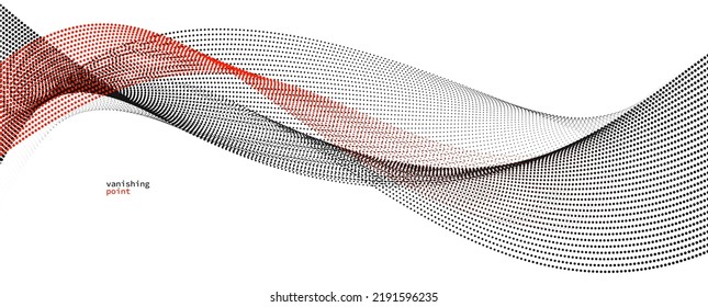 Smooth and relaxing shape vector abstract background with wave of flowing particles, curve lines of dots in motion, red and black tranquil and soft image.