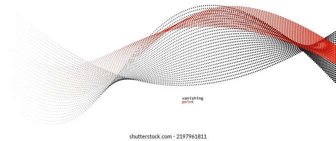 Smooth and relaxing shape vector abstract background with wave of flowing particles, curve lines of dots in motion, red and black tranquil and soft image.