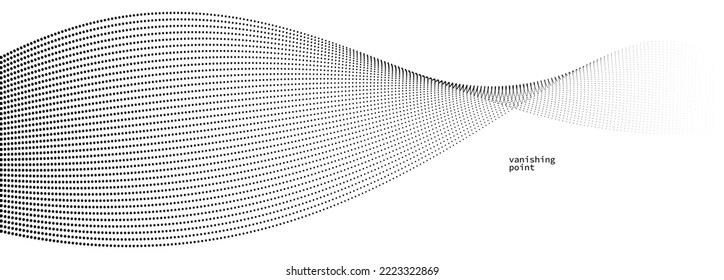 Smooth and relaxing shape vector abstract background with wave of flowing particles, curve lines of dots in motion, tranquil and soft image.