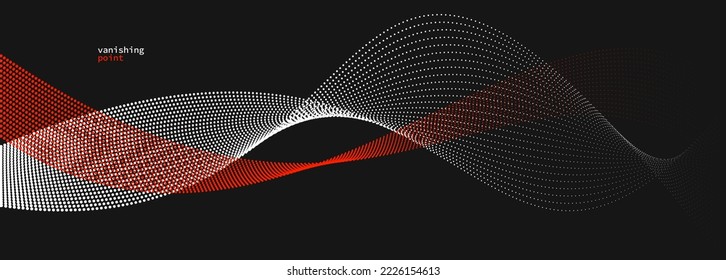 Smooth and relaxing shape vector abstract background with wave of flowing particles, curve lines of dots in motion, red and black tranquil and soft image.