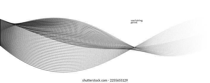 Smooth and relaxing shape vector abstract background with wave of flowing particles, curve lines of dots in motion, tranquil and soft image.