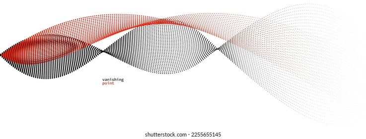 Smooth and relaxing shape vector abstract background with wave of flowing particles, curve lines of dots in motion, red and black tranquil and soft image.