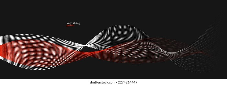 Smooth and relaxing shape vector abstract background with wave of flowing particles, curve lines of dots in motion, red and black tranquil and soft image.