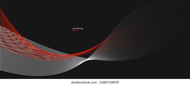 Smooth and relaxing shape vector abstract background with wave of flowing particles, curve lines of dots in motion, red and black tranquil and soft image.