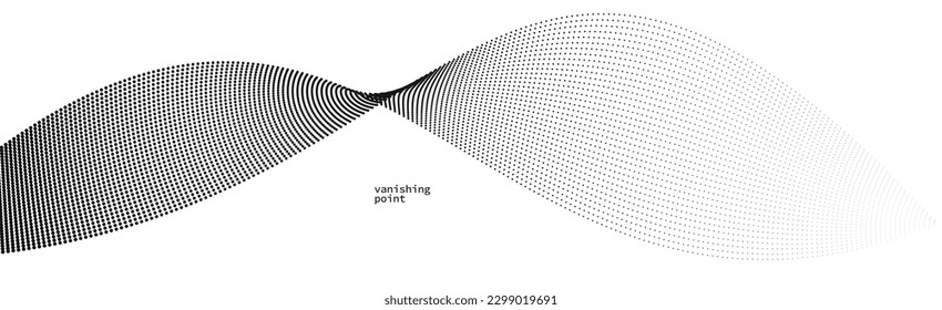 Smooth and relaxing shape vector abstract background with wave of flowing particles, curve lines of dots in motion, tranquil and soft image.